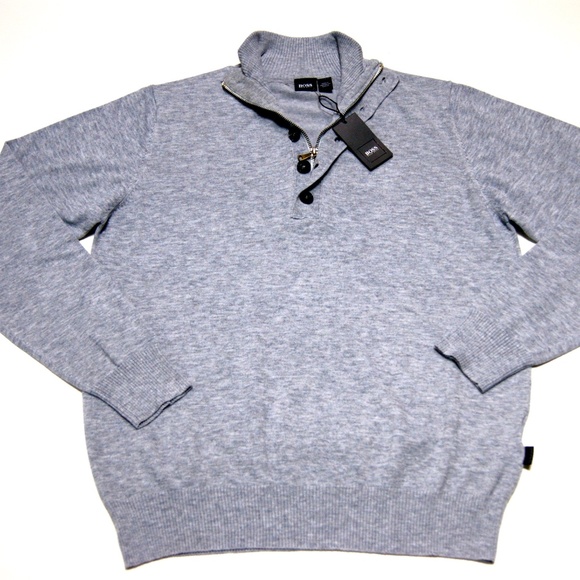 Hugo Boss Sweater Half Zip Buttons Light Gary Sweater Pullover